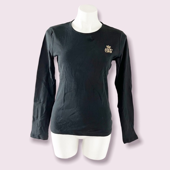 L. Ralph Lauren Long Sleeve Crew Neck RLL Crest Logo T-Shirt Black Gold Size L - Picture 6 of 9
